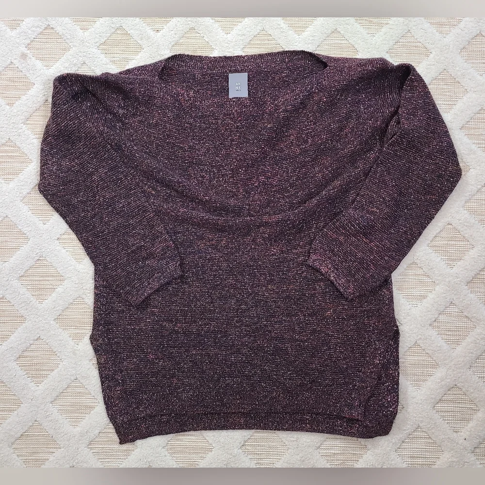 Anne Willi‎ Paris Beautiful Purple Shimmer Blouse Crew-Neck long Sleeve Size 1 - Picture 7 of 9